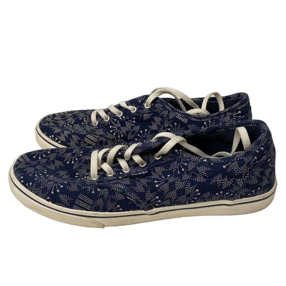Vans floral‎ lined navy sneakers shoes lace up low top athletic women 7.5